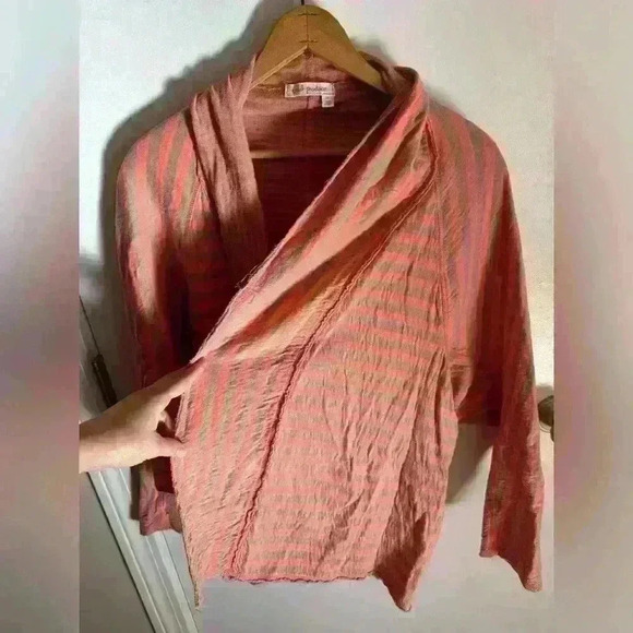 Fresh Produce women’s open cardigan sweater striped tan coral one size made USA - Picture 2 of 10